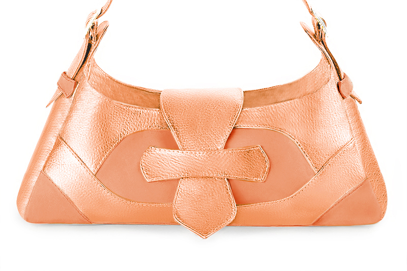 Dress handbag in peach and marigold orange leather - Profile view